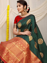 Golden Chakra Forest Green Golden Zari Worked heavy Banrasi Saree
